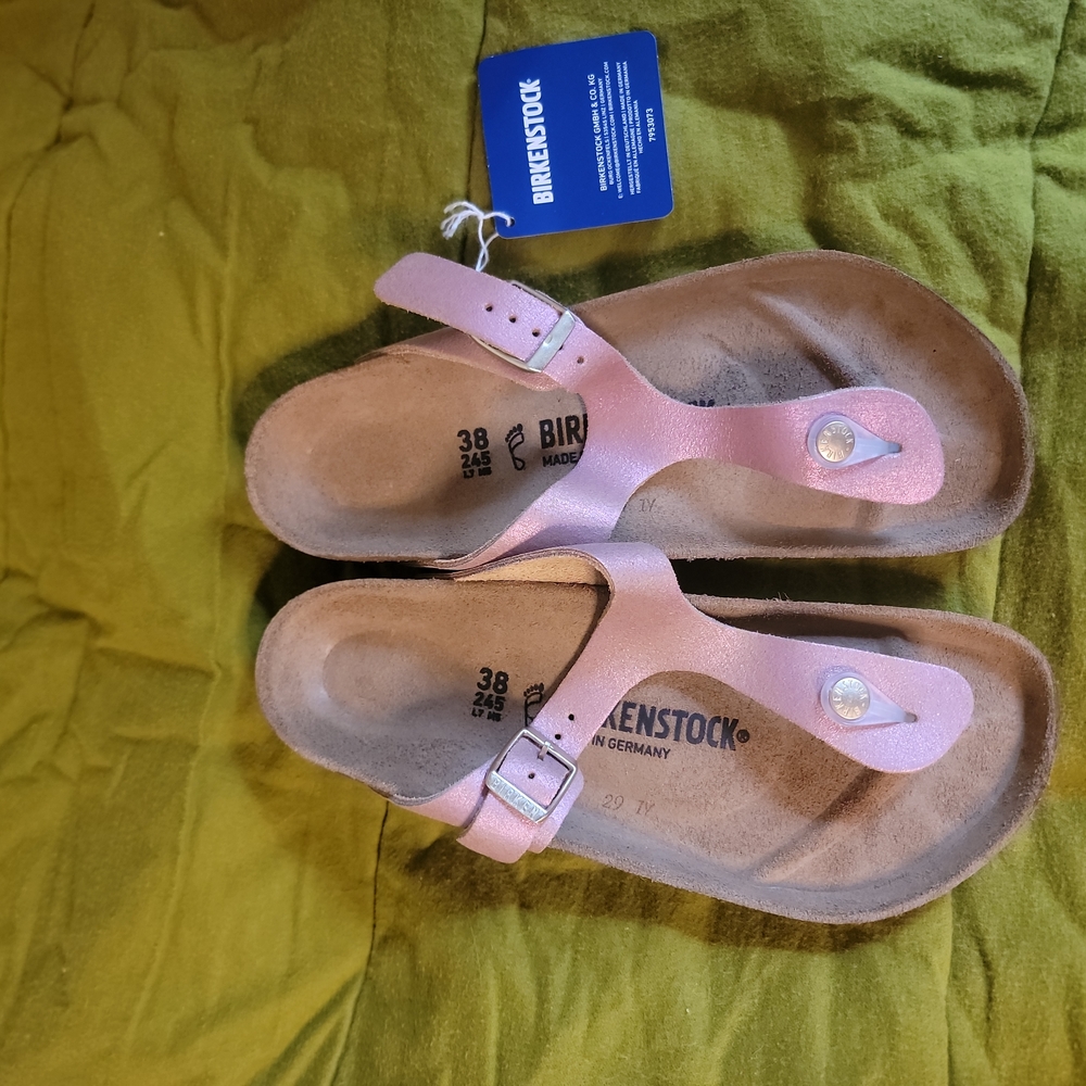 Birkenstock Pink Sandals with Cork Footbed and Thong Style
